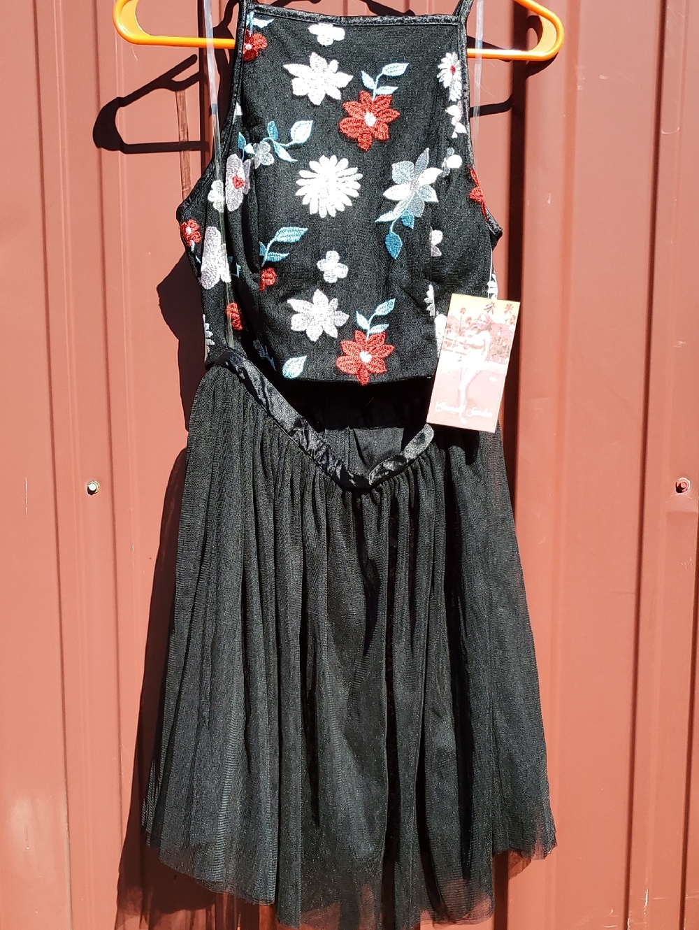 Emerald Sundae Black Midi Dress with Red, White & Blue Floral Embroidery